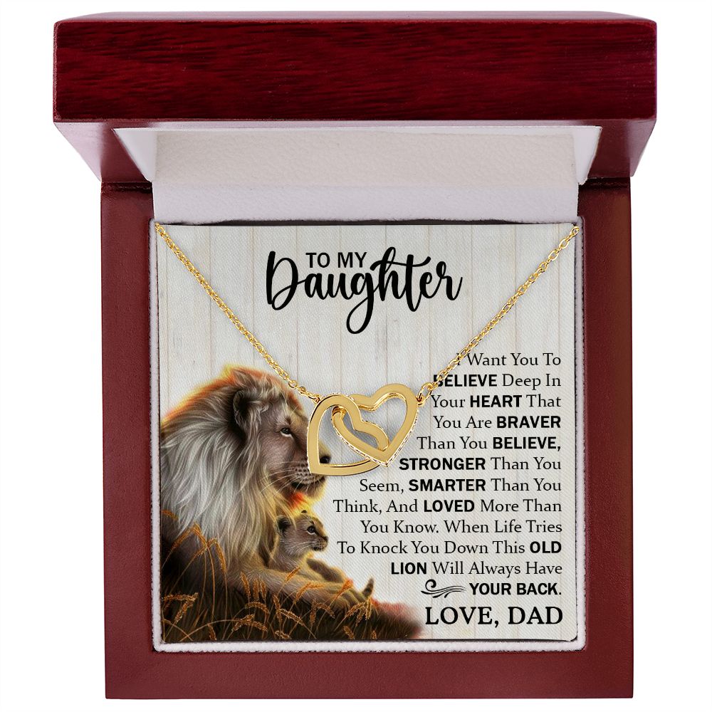 Daughter Dad Old Lion Believe Interlocking Hearts Necklace