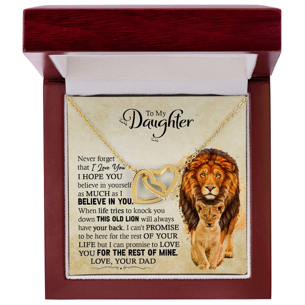 Daughter Dad Old Lion Promise Interlocking Hearts Necklace
