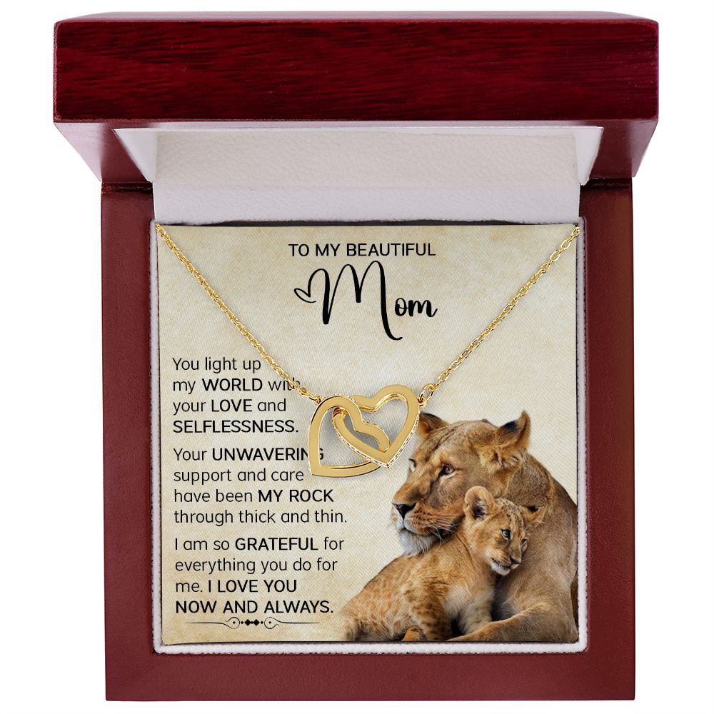 Mom Lioness My World Interlocking Hearts Necklace