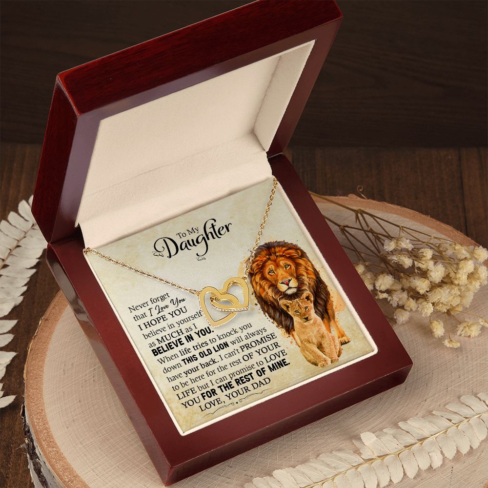 Daughter Dad Old Lion Promise Interlocking Hearts Necklace