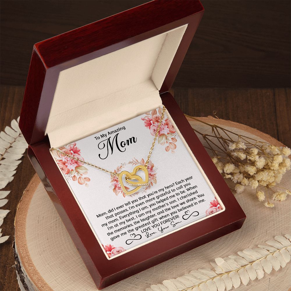 Mom Son My Hero Interlocking Hearts Necklace