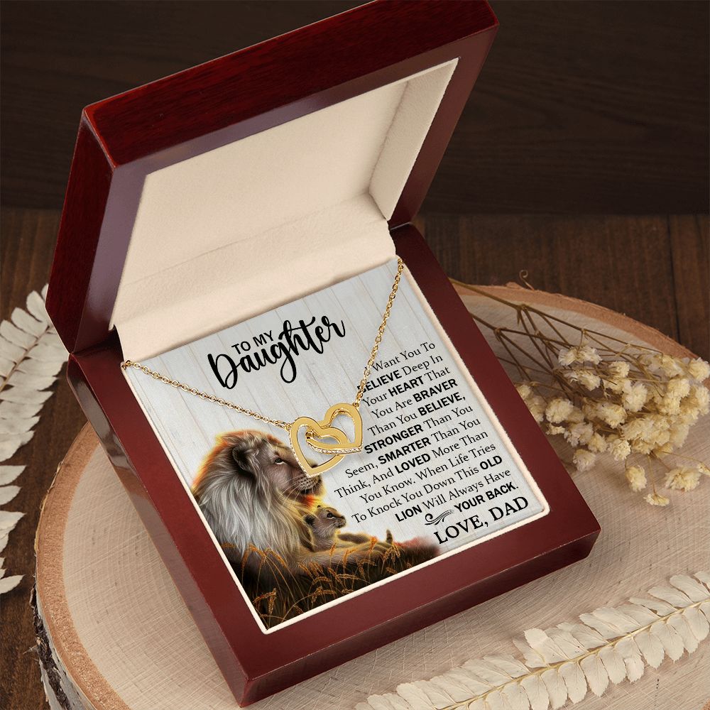 Daughter Dad Old Lion Believe Interlocking Hearts Necklace