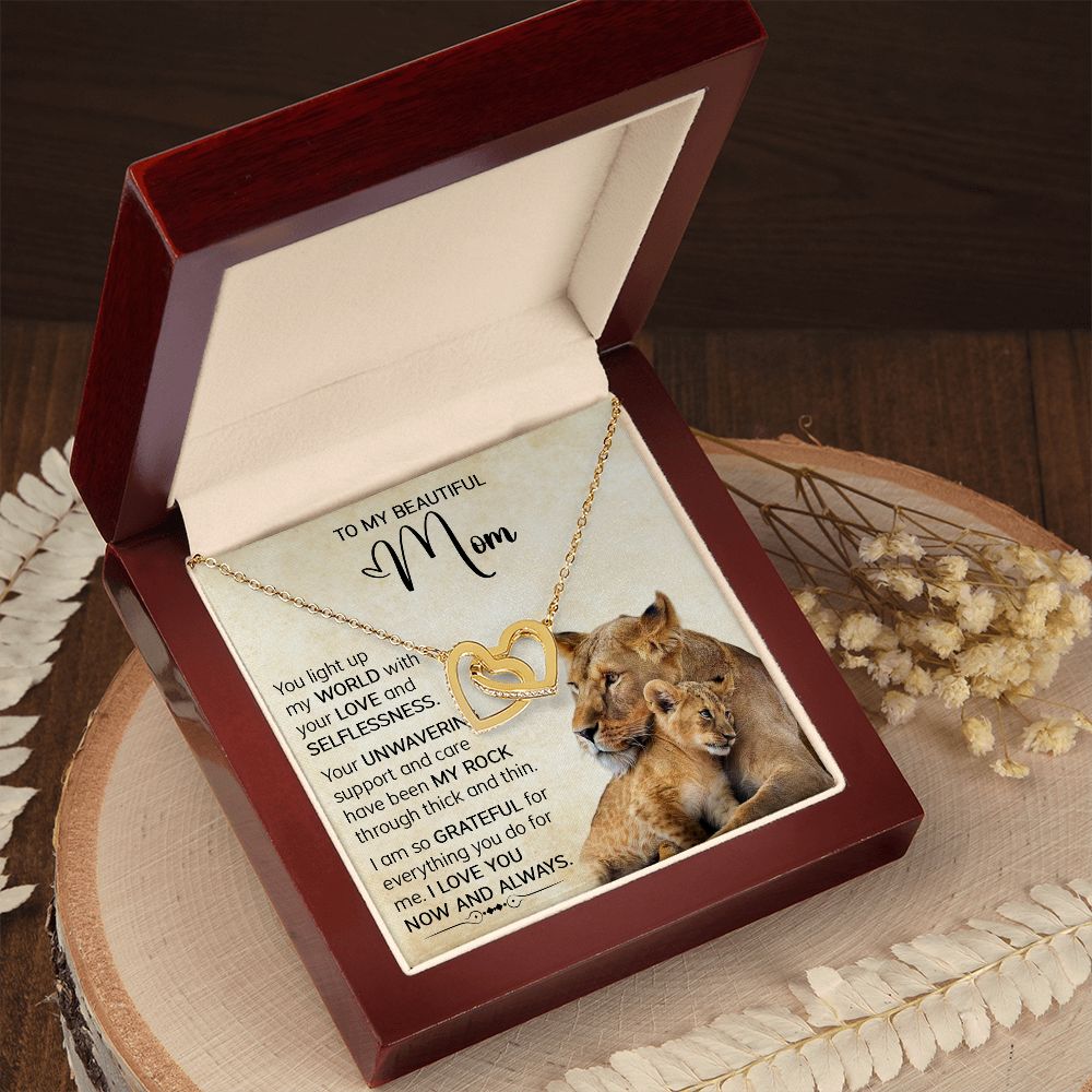 Mom Lioness My World Interlocking Hearts Necklace