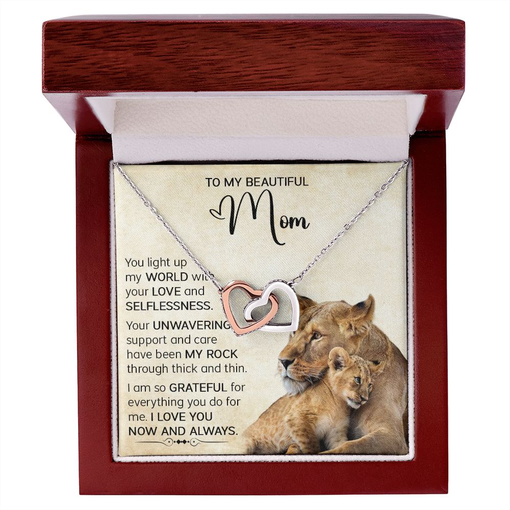 Mom Lioness My World Interlocking Hearts Necklace