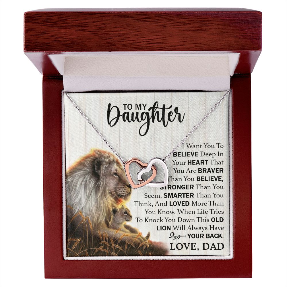 Daughter Dad Old Lion Believe Interlocking Hearts Necklace