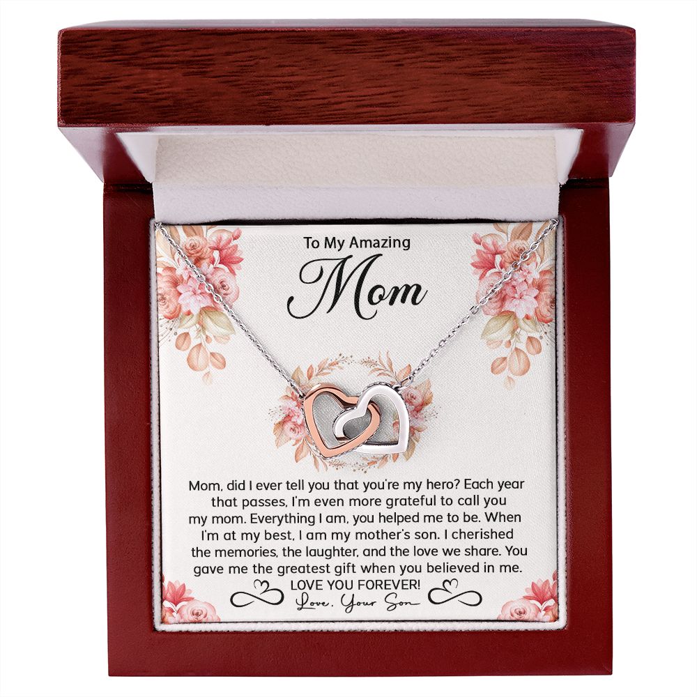 Mom Son My Hero Interlocking Hearts Necklace