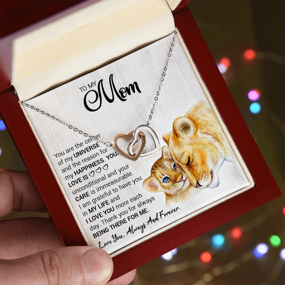 Mom Lioness Universe Interlocking Hearts Necklace