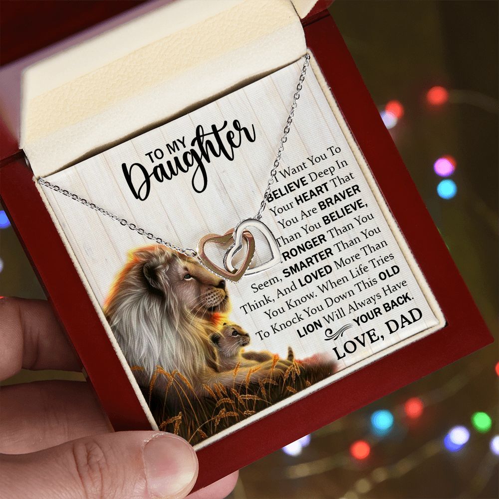 Daughter Dad Old Lion Believe Interlocking Hearts Necklace