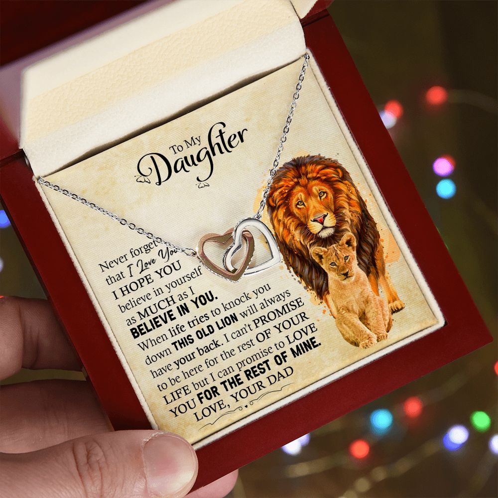 Daughter Dad Old Lion Promise Interlocking Hearts Necklace