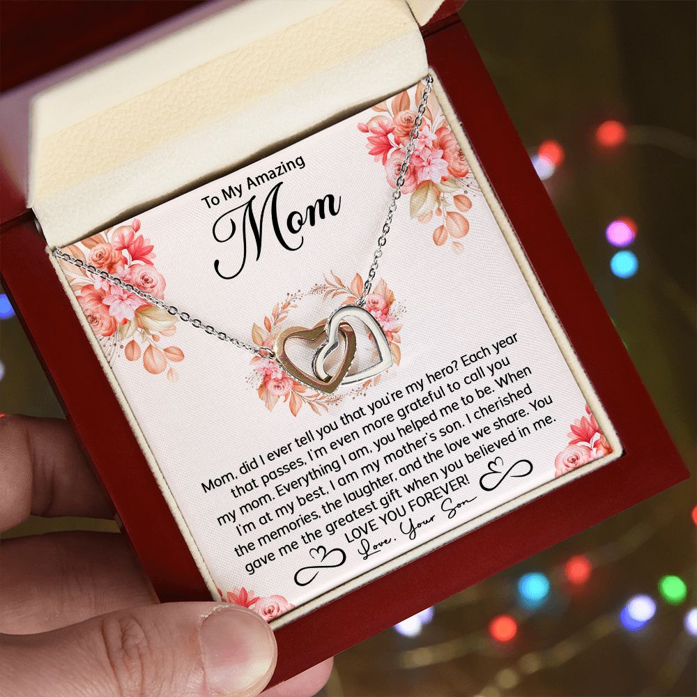 Mom Son My Hero Interlocking Hearts Necklace