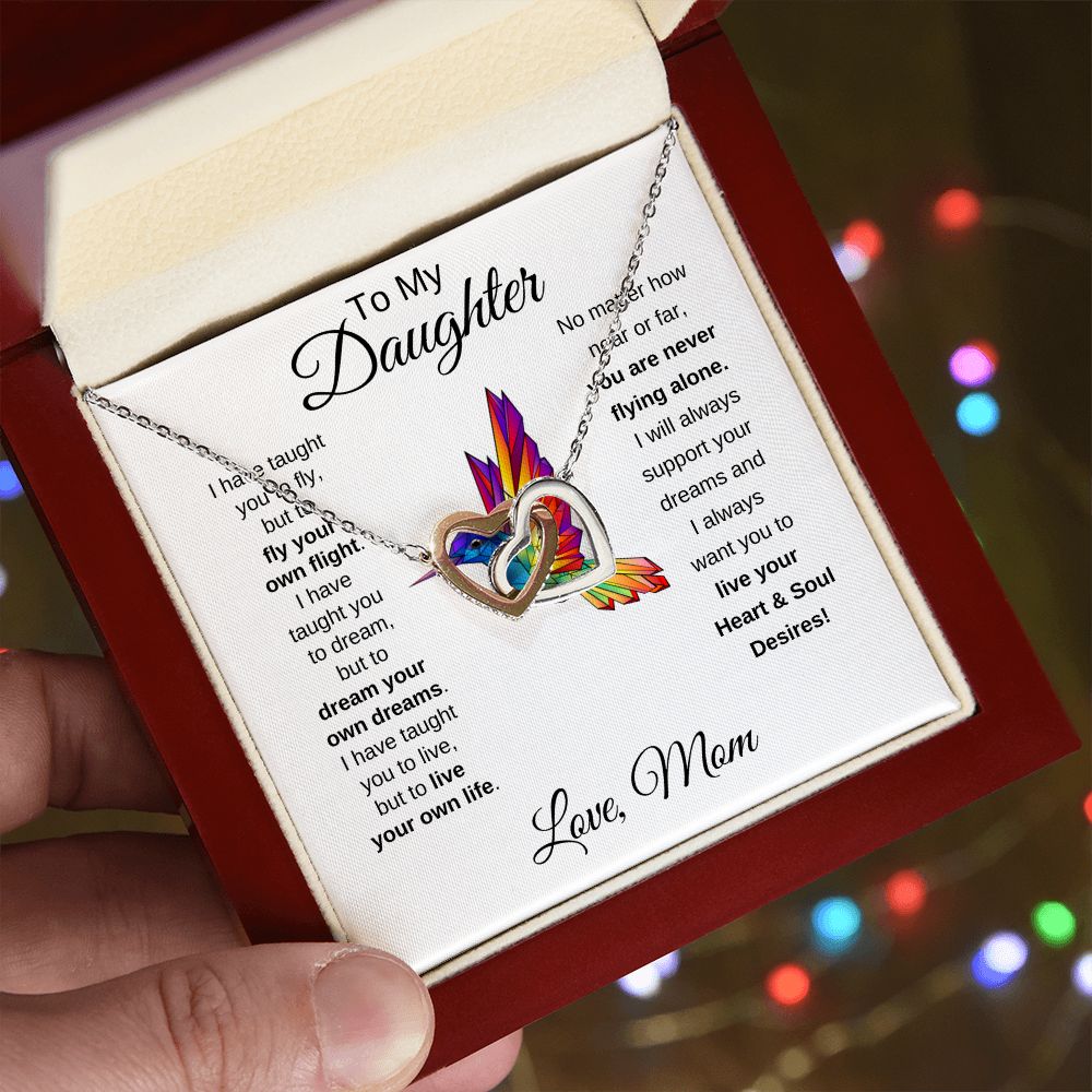 Daughter Hummingbird Soul Desires Interlocking Heart Necklace