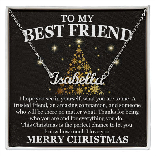 Best Friend Gold XMAS Tree Custom Name Necklace