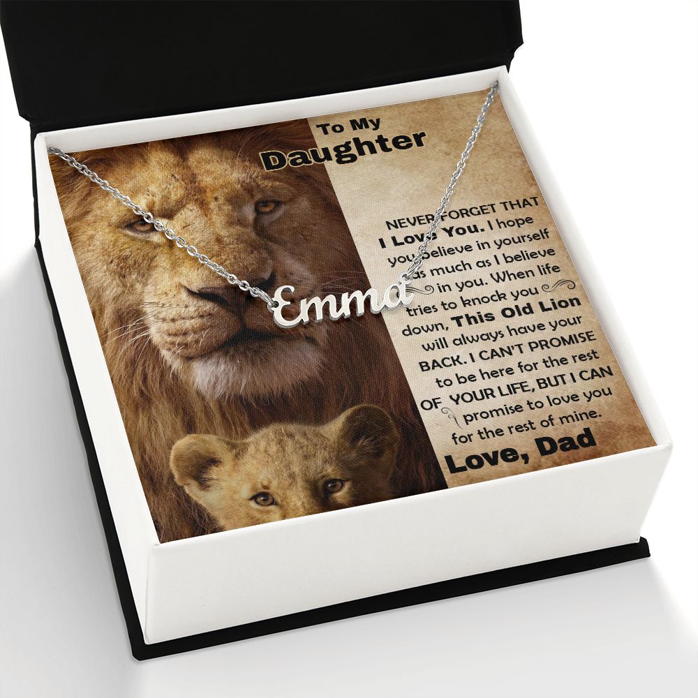 Daughter Old Lion Custom Name Necklace