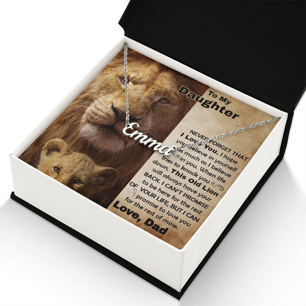 Daughter Old Lion Custom Name Necklace