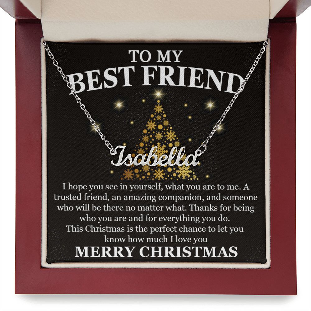 Best Friend Gold XMAS Tree Custom Name Necklace