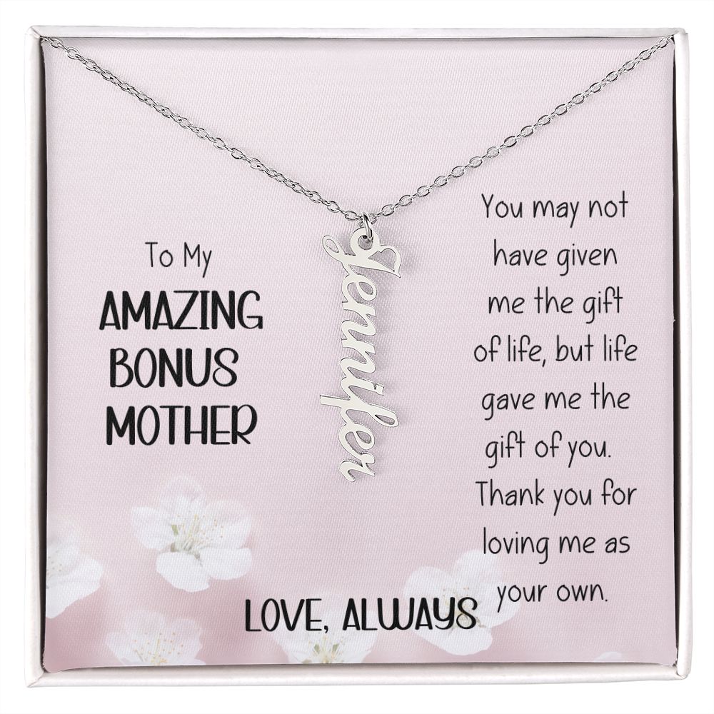 Amazing Bonus Mother Pink Flowers Vertical Name Necklace