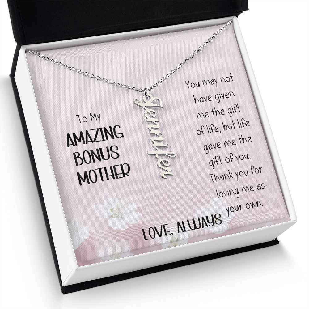 Amazing Bonus Mother Pink Flowers Vertical Name Necklace