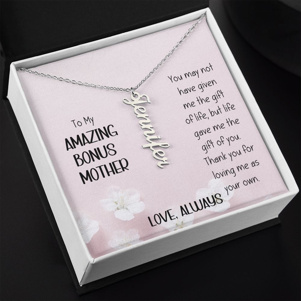 Amazing Bonus Mother Pink Flowers Vertical Name Necklace