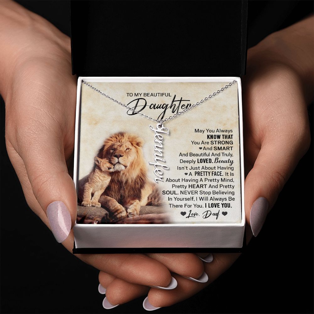 Daughter Dad Pretty Face Vertical Name Necklace