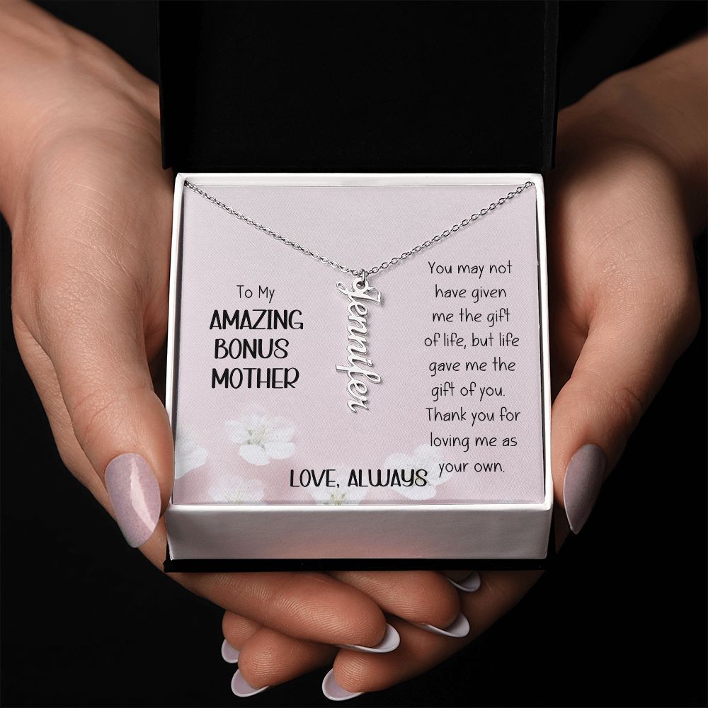 Amazing Bonus Mother Pink Flowers Vertical Name Necklace