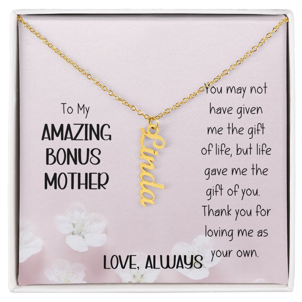 Amazing Bonus Mother Pink Flowers Vertical Name Necklace