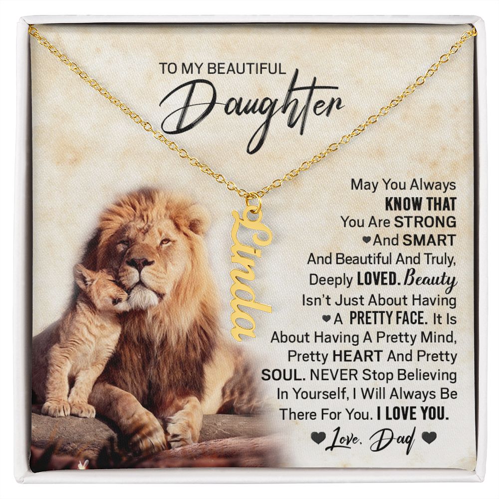 Daughter Dad Pretty Face Vertical Name Necklace