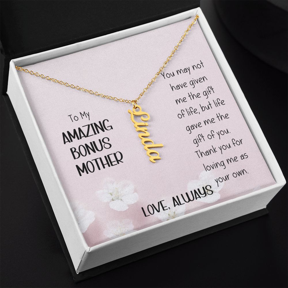 Amazing Bonus Mother Pink Flowers Vertical Name Necklace
