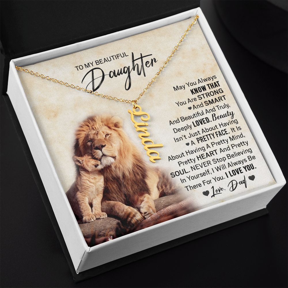 Daughter Dad Pretty Face Vertical Name Necklace