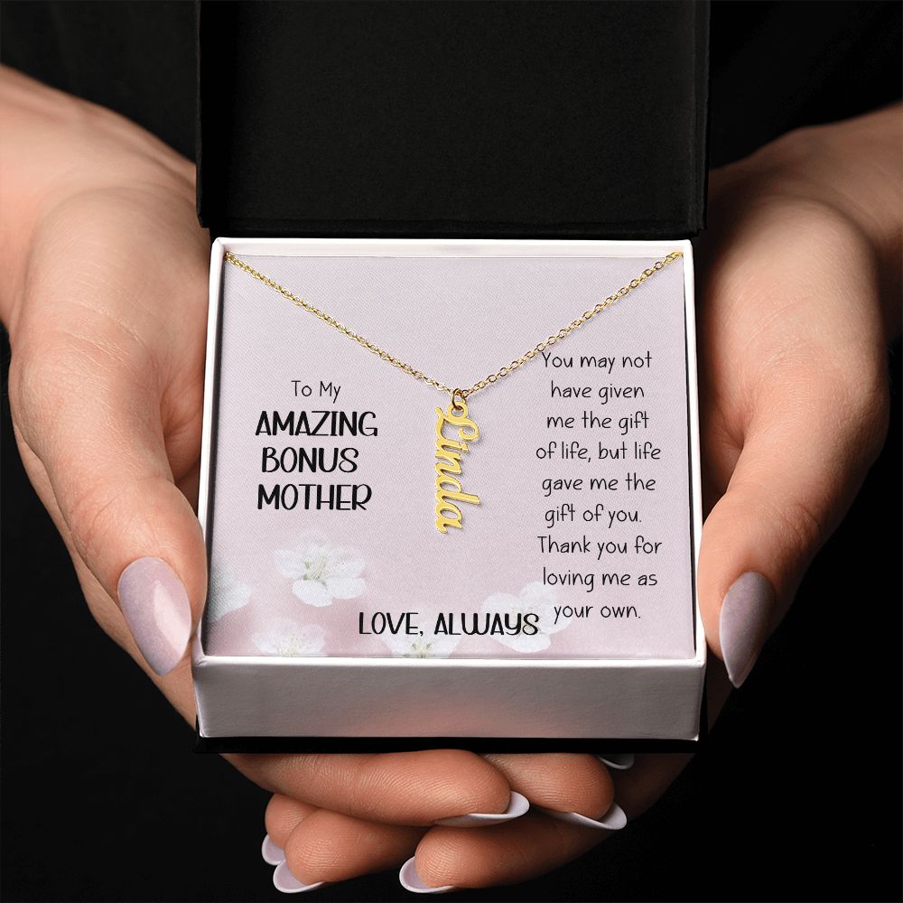 Amazing Bonus Mother Pink Flowers Vertical Name Necklace