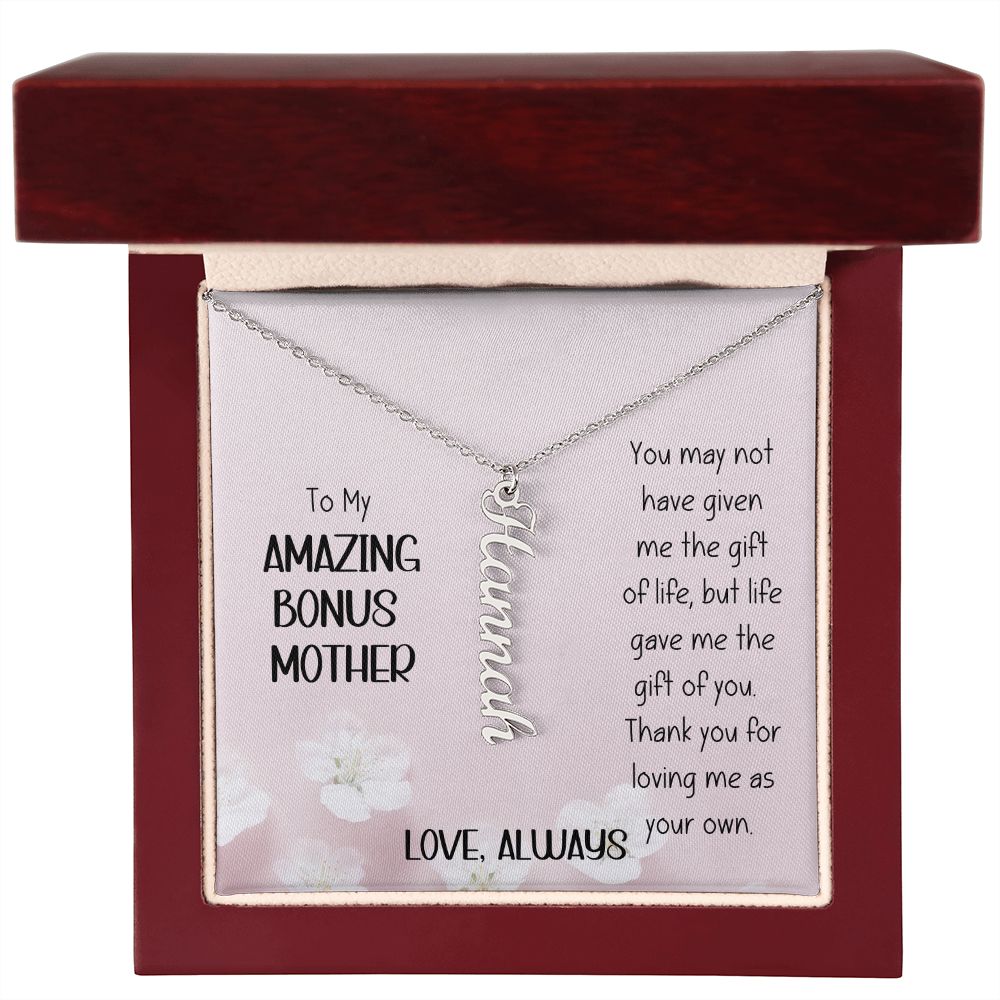 Amazing Bonus Mother Pink Flowers Vertical Name Necklace