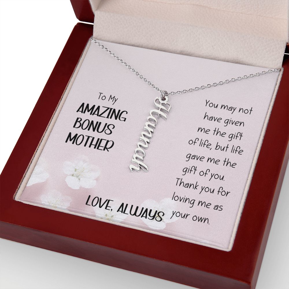Amazing Bonus Mother Pink Flowers Vertical Name Necklace
