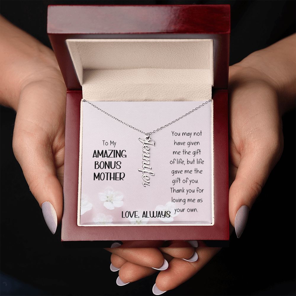 Amazing Bonus Mother Pink Flowers Vertical Name Necklace