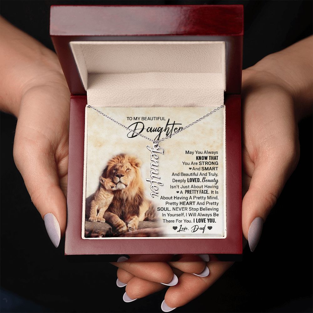Daughter Dad Pretty Face Vertical Name Necklace