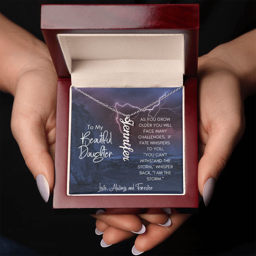 Daughter Storm Challenges Vertical Name Necklace