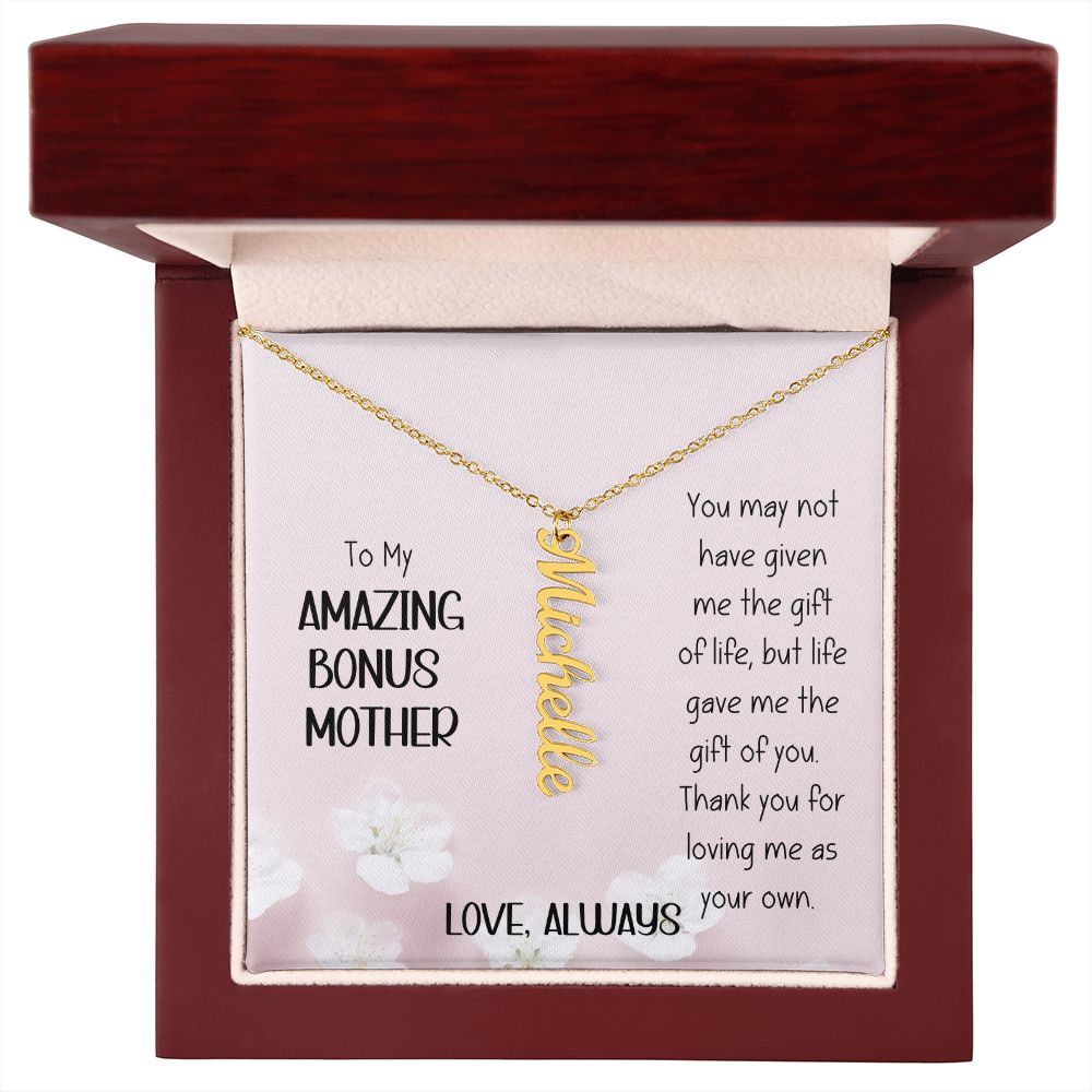 Amazing Bonus Mother Pink Flowers Vertical Name Necklace