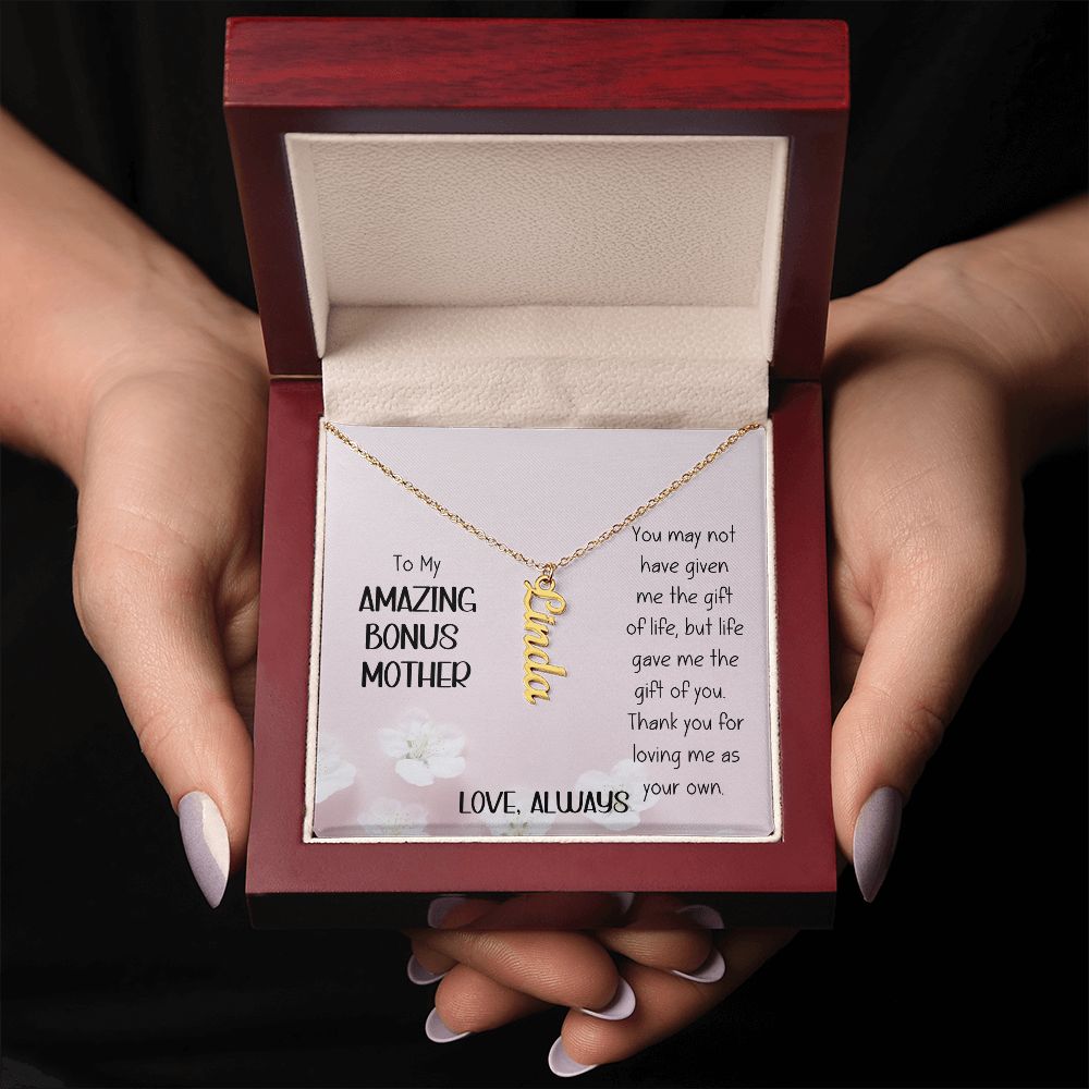 Amazing Bonus Mother Pink Flowers Vertical Name Necklace
