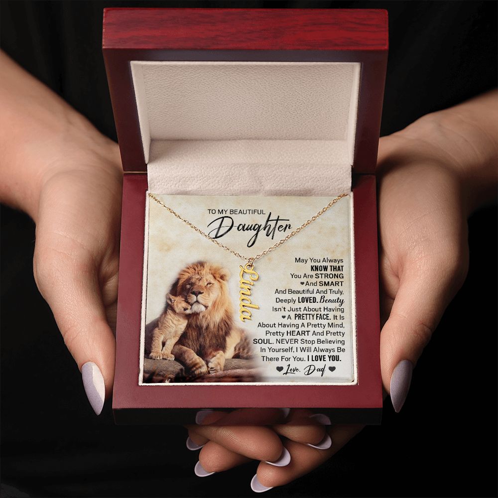 Daughter Dad Pretty Face Vertical Name Necklace