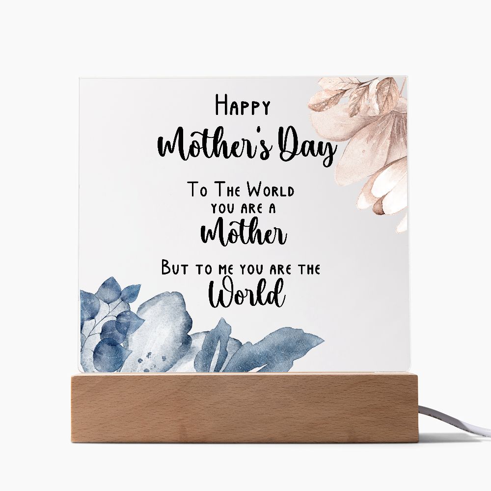 Mother's Day You Are The World Blue Blush Square Acrylic Plaque