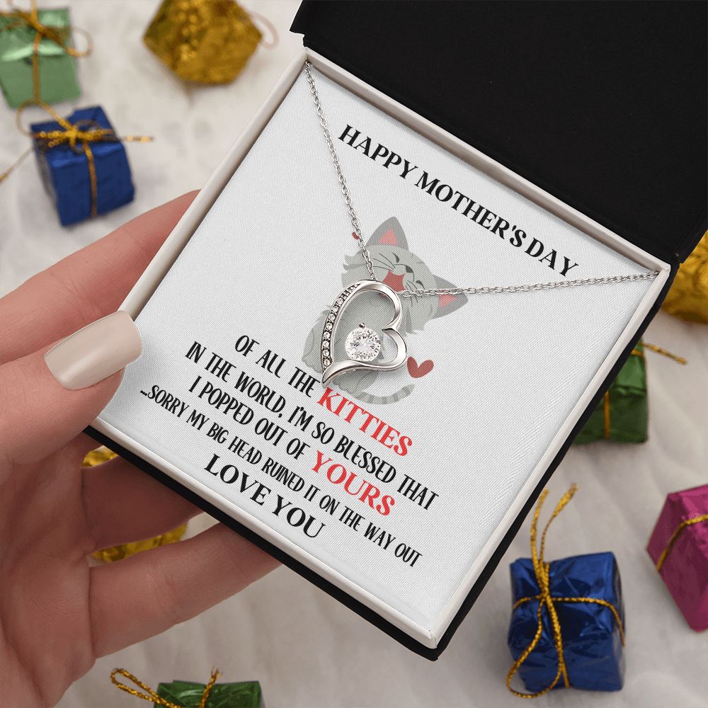 Mother's Day Your Kitty Grey Hearts Forever Love Necklace