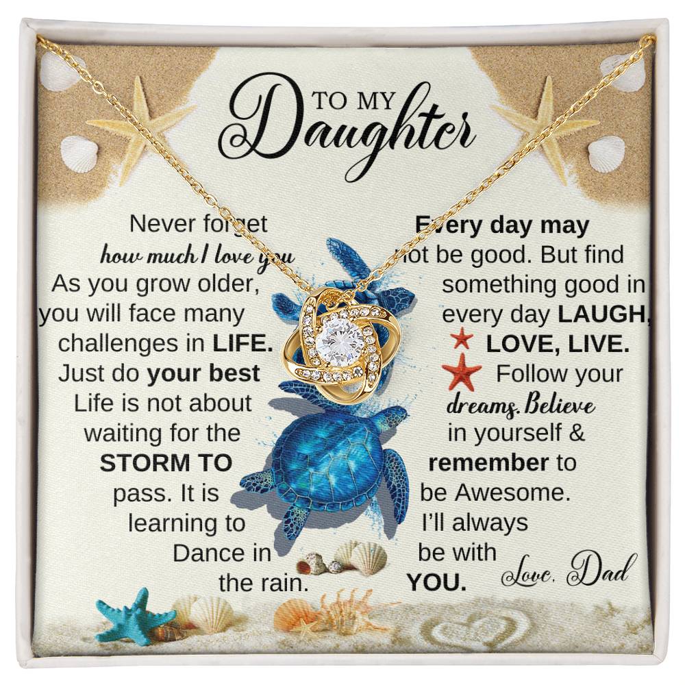 DAUGHTER DAD NEVER FORGET BLUE TURTLES LOVE KNOT NECKLACE