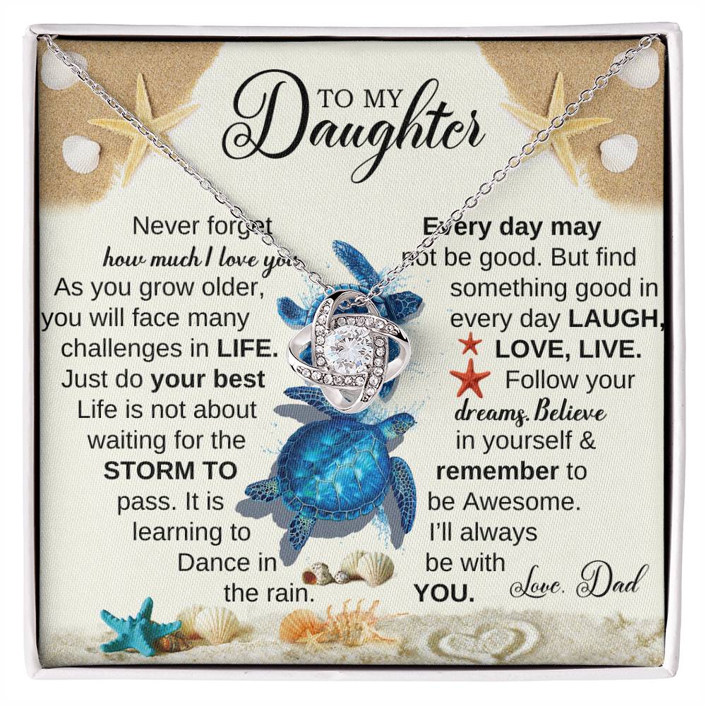 DAUGHTER DAD NEVER FORGET BLUE TURTLES LOVE KNOT NECKLACE