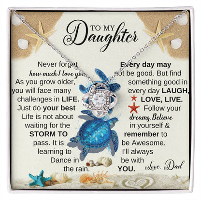 DAUGHTER DAD NEVER FORGET BLUE TURTLES LOVE KNOT NECKLACE
