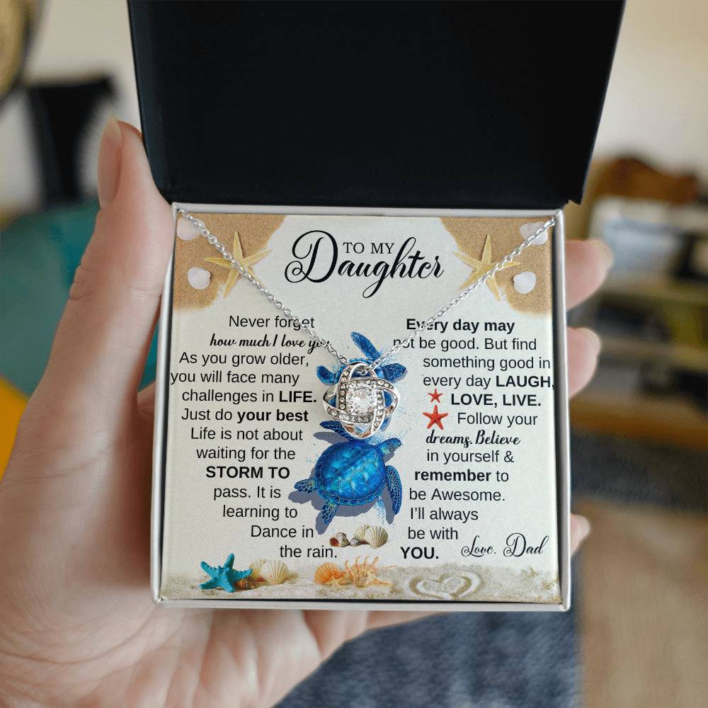 DAUGHTER DAD NEVER FORGET BLUE TURTLES LOVE KNOT NECKLACE