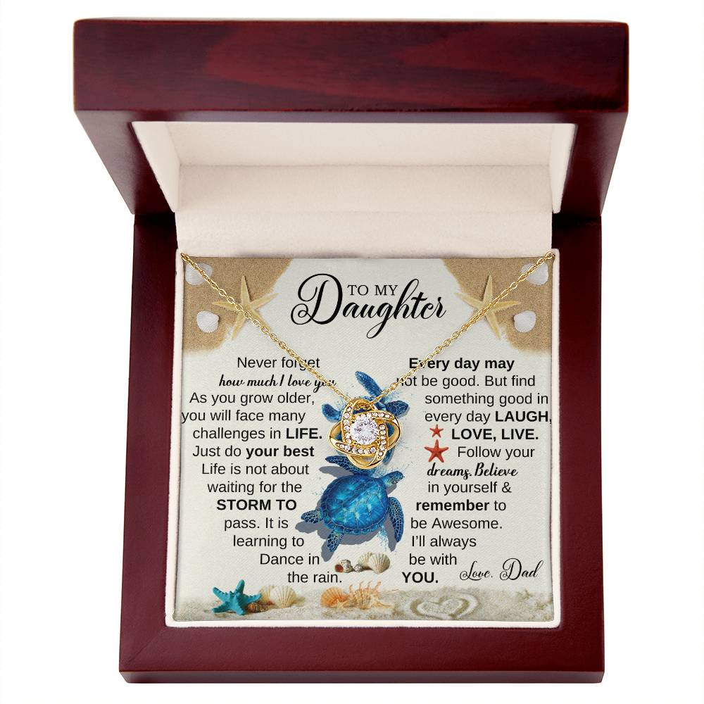 DAUGHTER DAD NEVER FORGET BLUE TURTLES LOVE KNOT NECKLACE