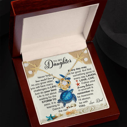 DAUGHTER DAD NEVER FORGET BLUE TURTLES LOVE KNOT NECKLACE