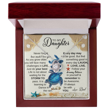 DAUGHTER DAD NEVER FORGET BLUE TURTLES LOVE KNOT NECKLACE