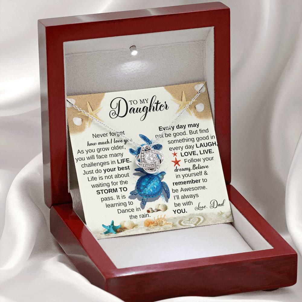 DAUGHTER DAD NEVER FORGET BLUE TURTLES LOVE KNOT NECKLACE