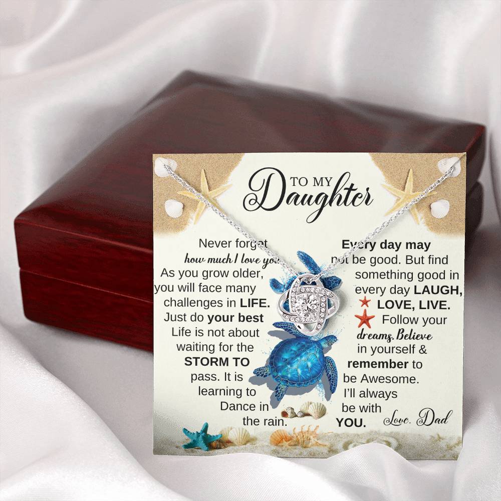 DAUGHTER DAD NEVER FORGET BLUE TURTLES LOVE KNOT NECKLACE