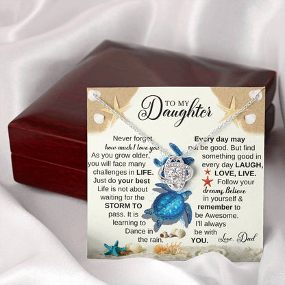 DAUGHTER DAD NEVER FORGET BLUE TURTLES LOVE KNOT NECKLACE