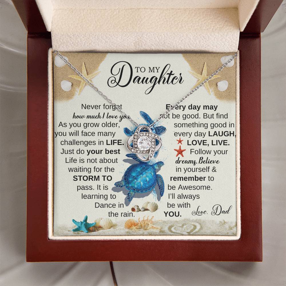 DAUGHTER DAD NEVER FORGET BLUE TURTLES LOVE KNOT NECKLACE